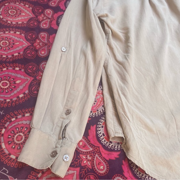 GoSilk 100% Silk LongSleeves Cuffs Button Down Collared Tan Office Dress Shirt - Picture 4 of 16